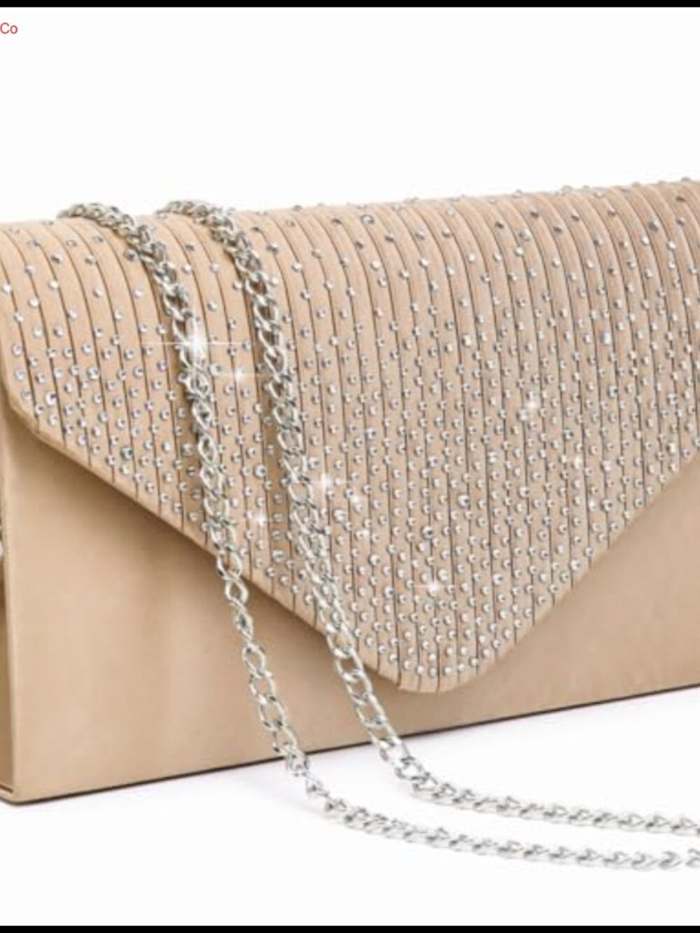 Rhinestone Frosted Satin Evening Clutch Party Purse with Chain Strap
